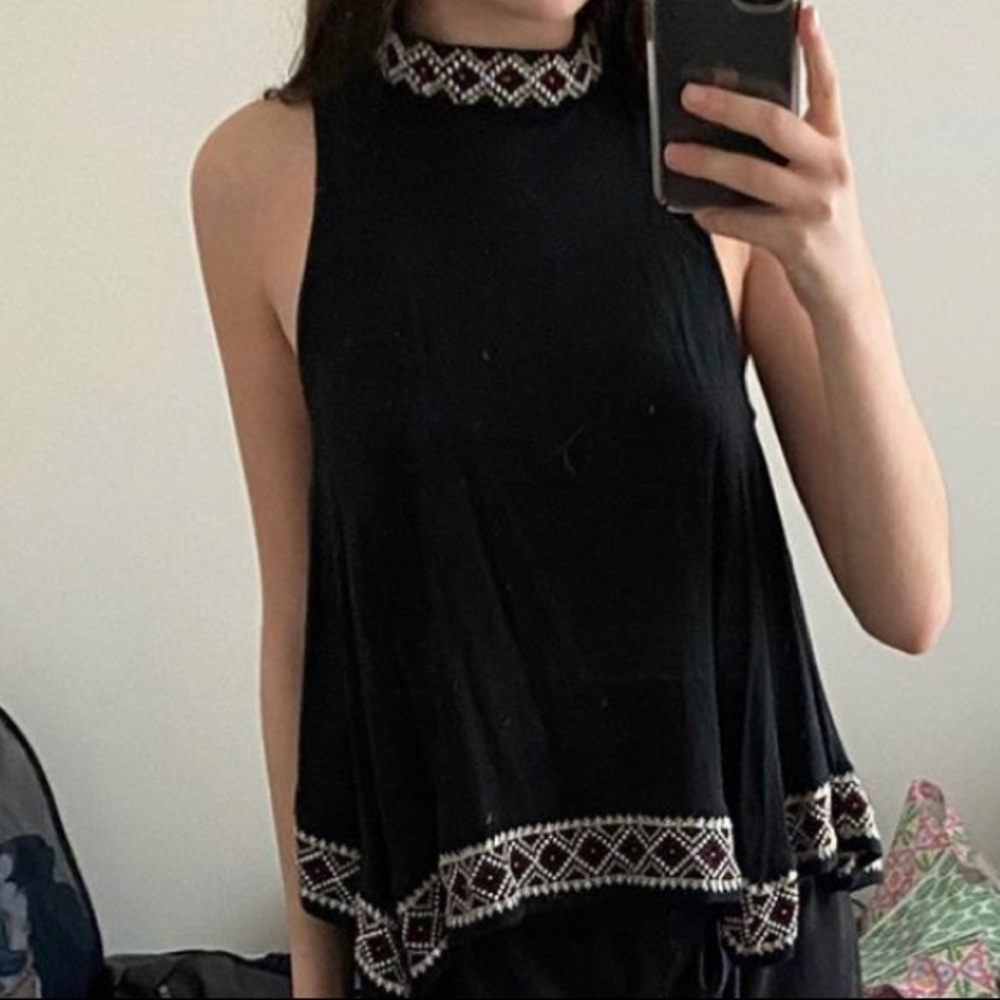 Black Nordstrom Embroidered Blouse